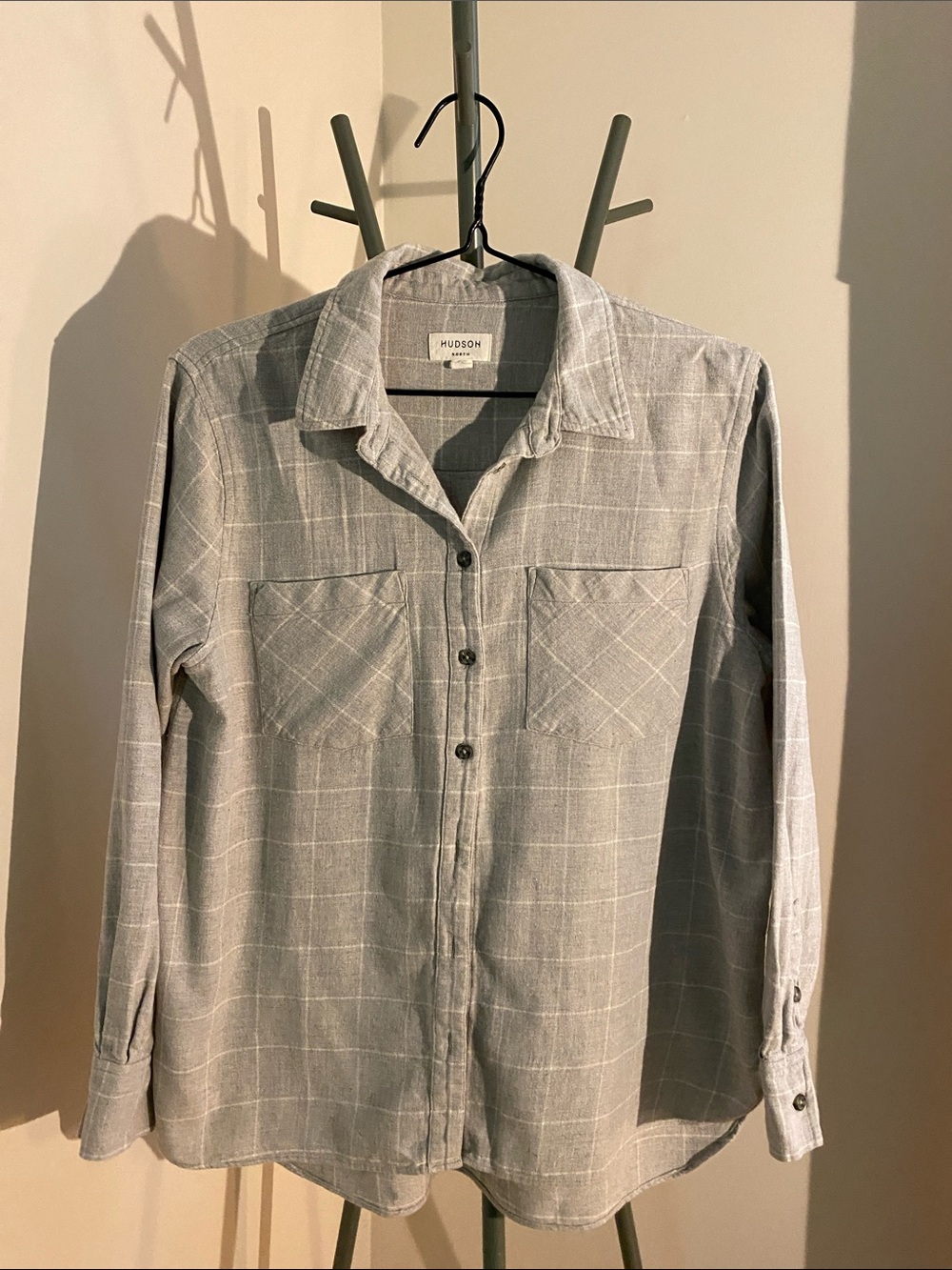 Light Gray Windowpane Flannel Button-Down Shirt